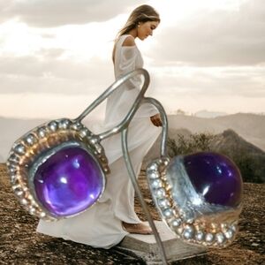 Heirloom estate amethyst silver earrings hand crafted
